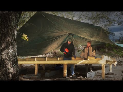 Our TINY Wood Cabin Build Meets a BIG Storm!