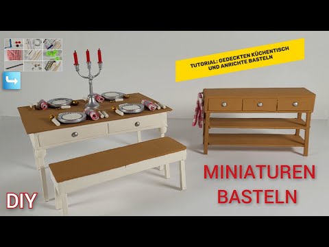 Tutorial: Mini-Küchentisch, Bänke und Anrichte basteln/ DIY: craft a mini kitchentable and sideboard