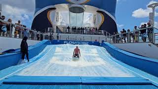 Mr Neville doing Boogie Boarding tricks on the  Flowrider on Ovation of the Seas cruise 11/2024