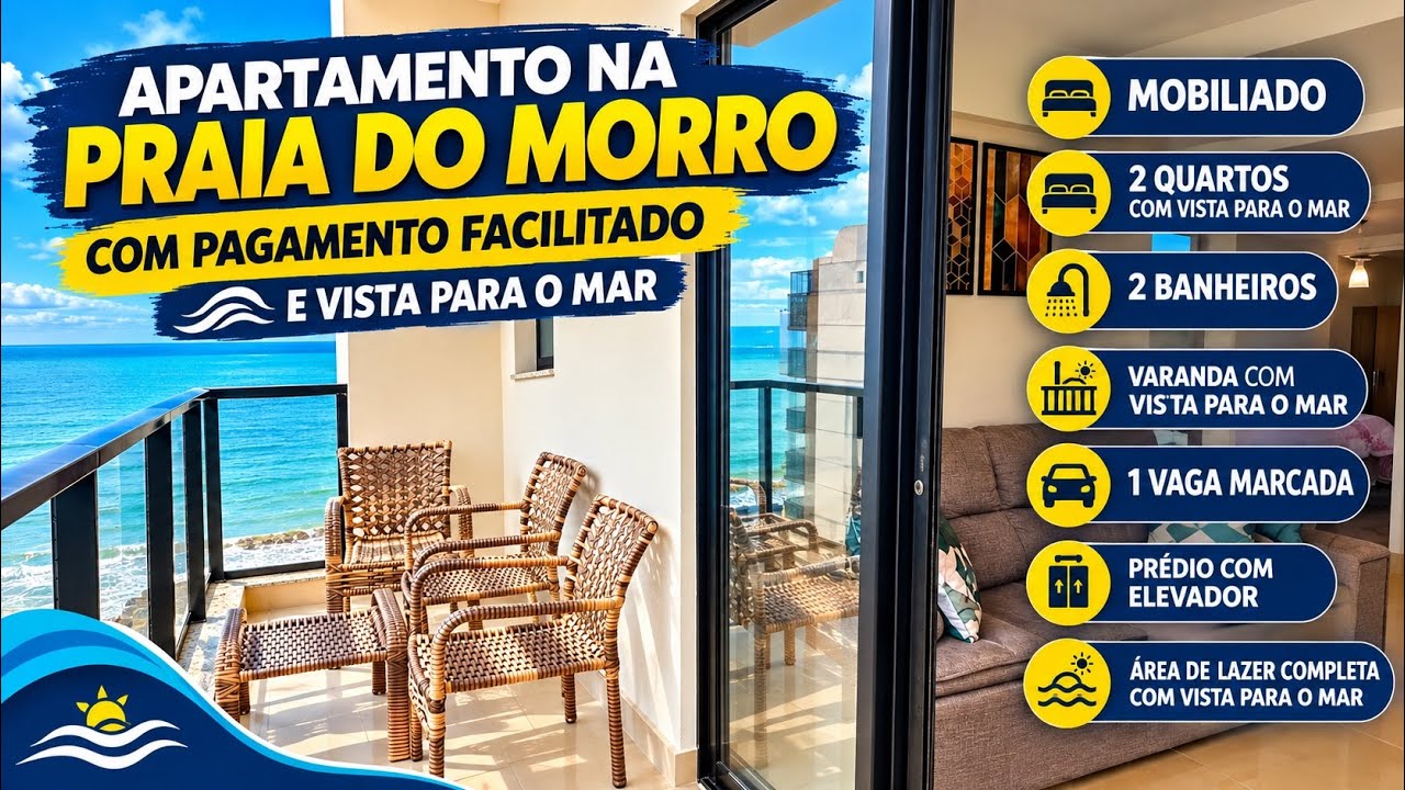 Praia do Morro com vista para o mar, pagamento facilitado, 2 quartos e área de lazer