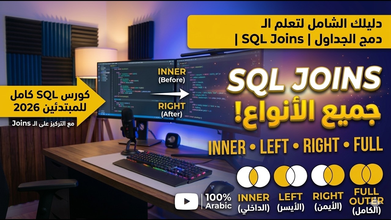 دليلك الشامل لتعلم الـ SQL Joins | دمج الجداول بكافة أنواعها (Inner, Left, Right, Self Join)