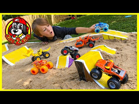 FIRE & ICE Monster Jam Toys - Outdoor Play at Home DIY MONSTER TRUCK STADIUM Arena FREESTYLE SHOW!