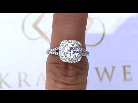 Double Halo Moissanite Engagement Ring with 0.46ct of Natural Diamonds on Side