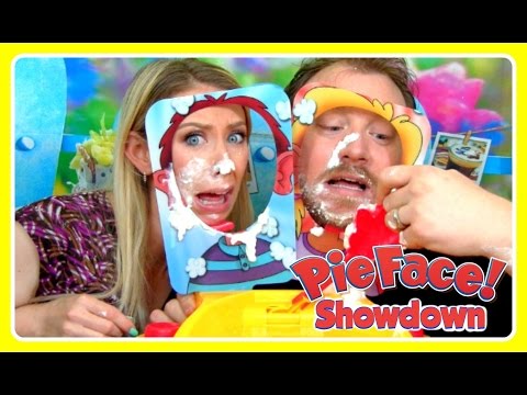 PIE FACE SHOWDOWN GAME CHALLENGE TOY! NEW GAME!! Hit In Face With Whipped Cream! FUNNY Video