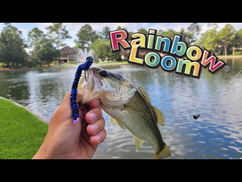 trying to catch a FISH with a rainbow loom worm!!