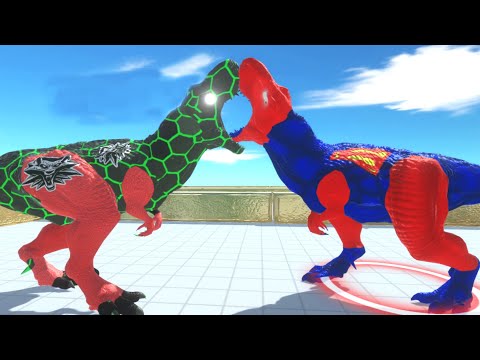 WITCHER T-REX vs SUPERMAN T-REX DEATH RUN - Animal Revolt Battle Simulator