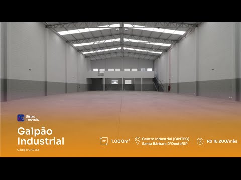 Aluguel Industrial | Galpão com 1.000m² | Por R$16.200,00/mês | Bispo Imóveis | GA0453