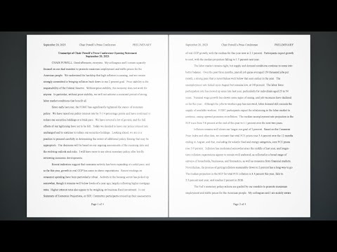Transcript of Chair Powell’s FOMC Press Conference Opening Statement - September 20, 2023