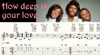 HOW DEEP IS YOUR LOVE | BEE GEES | Complete version | Acoustic Guitar Lesson | TAB &amp; Sheet Music