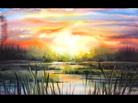 Quick and Simple Watercolor:  Marsh Sunset