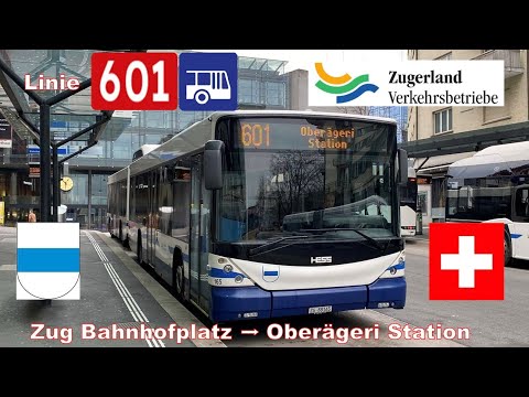 ZVB Buslinie 601 | Cab Ride von Zug Bahnhofsplatz nach Oberägeri Station [4K]