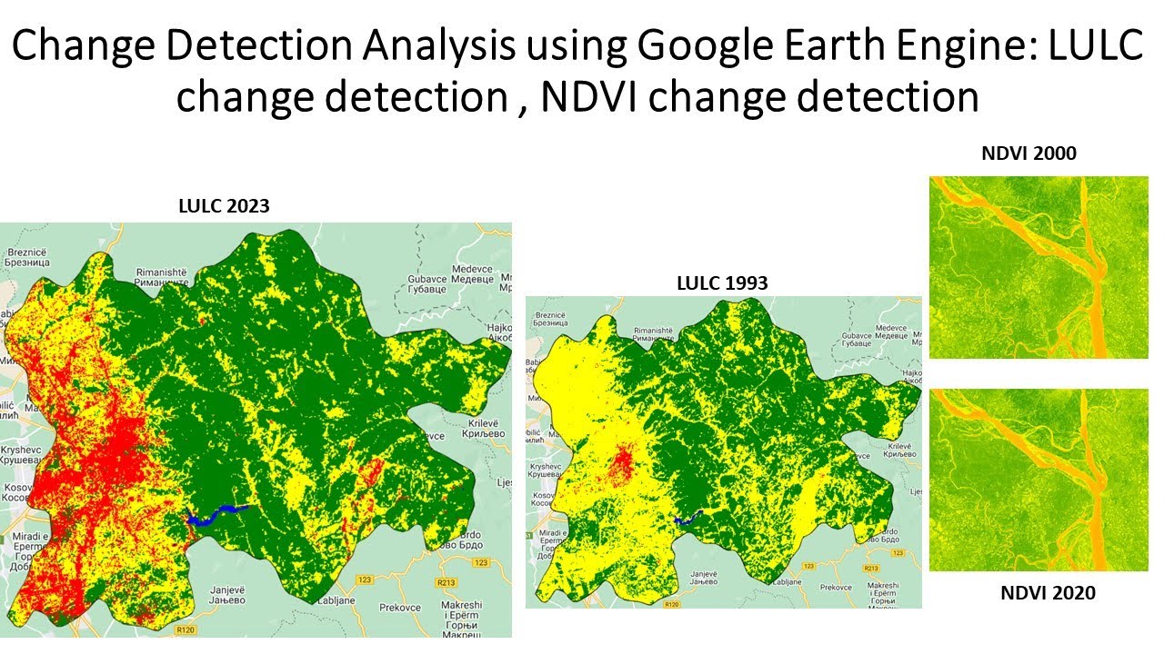 Change Detection Analysis using Google Earth Engine: LULC change detection , NDVI change detection