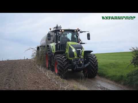 Epandage de lisier entre 2 averses en Claas axion 830 & Peecon
