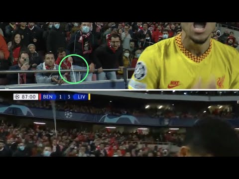 😂 Benfica fan throws his walking stick at Luis Diaz | Liverpool Benfica UCL 2022