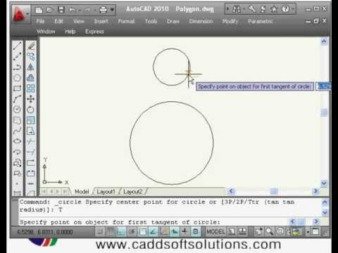 AutoCAD Tutorial Circle Command 3 Point 2 Point Tan Tan Radius Tangent Circles