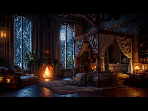Instant Sleep in a Cozy Castle Haven - Rain, Fireplace and Thunderstorm Sounds | 12 Hours