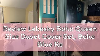 Review Lekesky Boho Queen Size Duvet Cover Set, Boho Blue Retro Comforter Cover Queen Size Floral St
