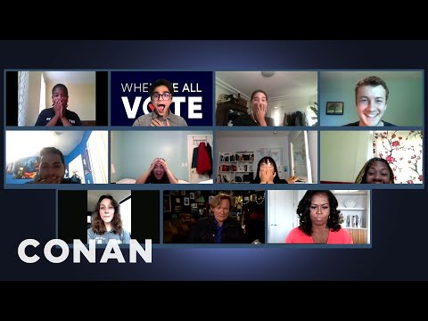 柯南和米歇爾-奧巴馬為 "當我們都在投票時 "的志願者們帶來驚喜 - CONAN on TBS (Conan & Michelle Obama Surprise "When We All Vote" Volunteers - CONAN on TBS)
