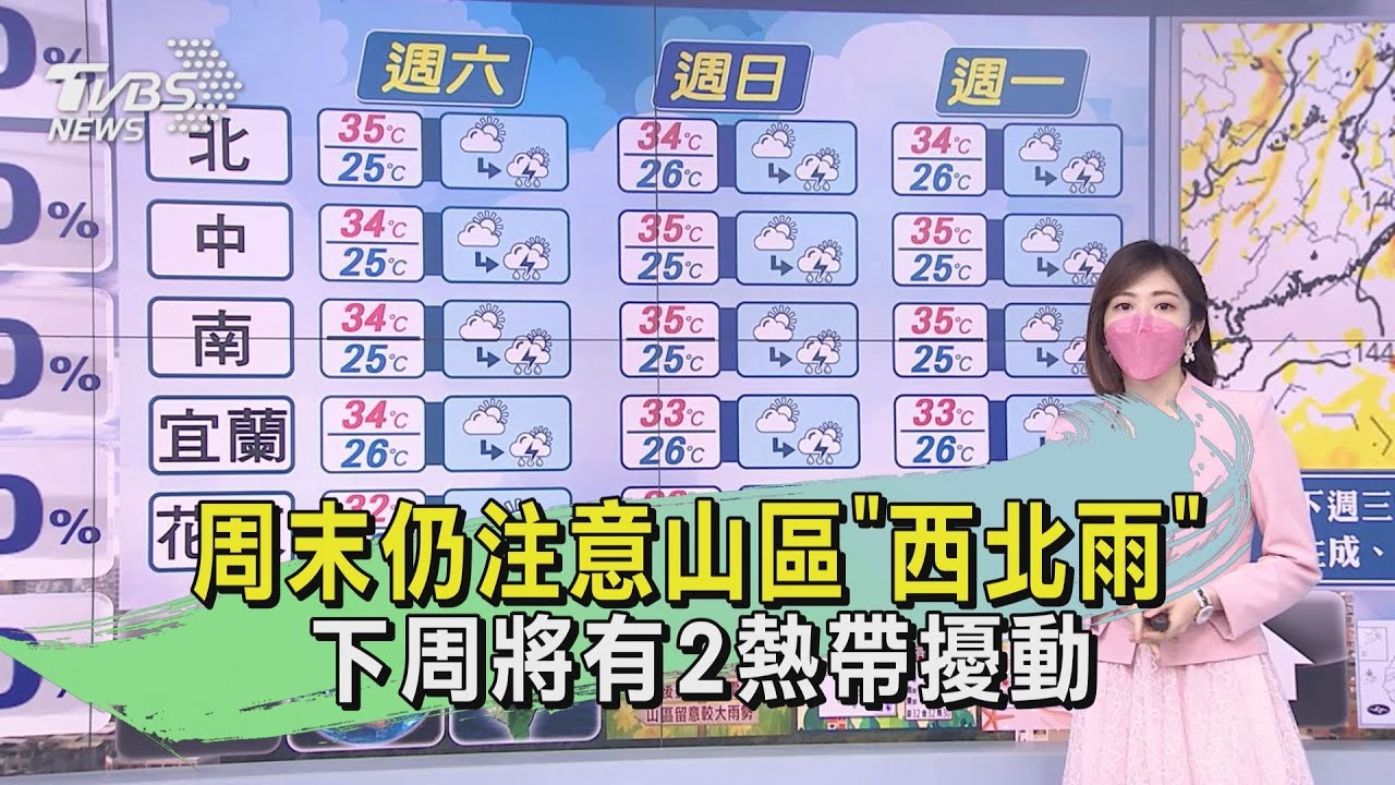 周末仍注意山區「西北雨」 下周將有2熱帶擾動