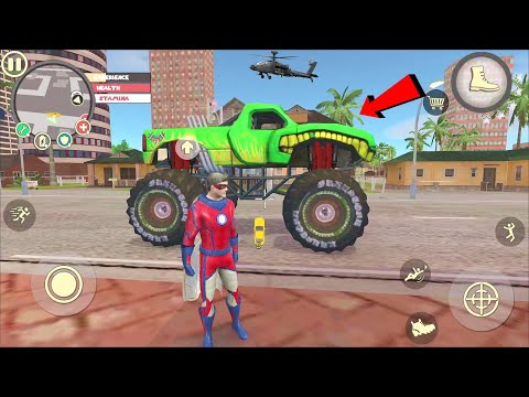Rope Hero: Vice Town (Superhero Drive Green Monster Truck) Spider Robot  - Android Gameplay HD