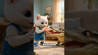 Gatinho fofo encontrou um ovo de crocodilo