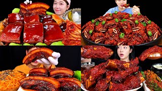 Download lagu ASMR Korean Food MUKBANG: Braised Pork Belly, Kimchi & Spicy Beef Ribs Satisfying Eating Sound! mp3