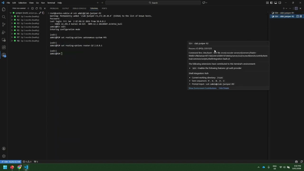 Juniper BGP configuration and route advertisement Lab JNCIA Lab