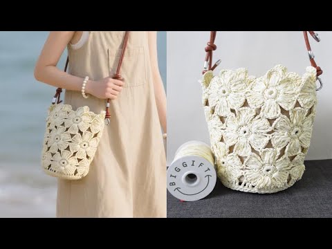 Flower Bucket Bag Crochet Tutorial.#crochet 🚫Video:No re-uploads, commercial use, remixes.