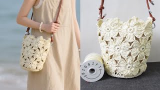 Flower Bucket Bag Crochet Tutorial.#crochet 🚫Video:No re-uploads, commercial use, remixes.