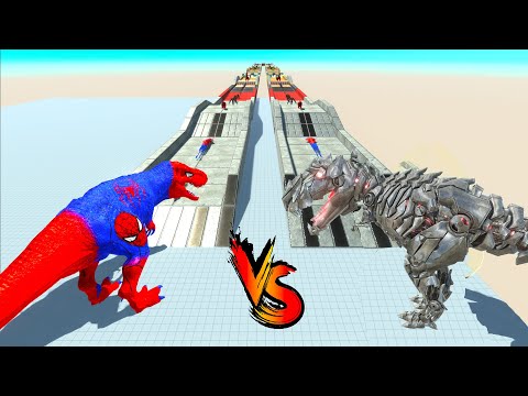 TEK-REX vs SPIDERMAN T-REX RACE BATTLE COMPETITION - Animal Revolt Battle Simulator