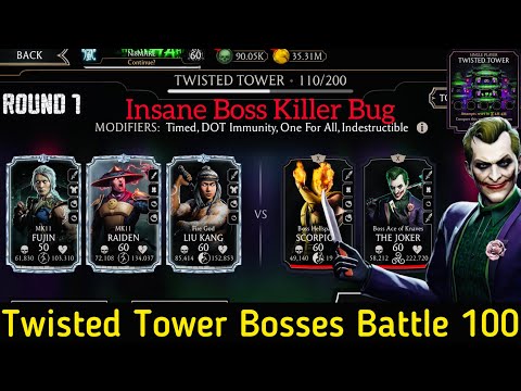 Twisted Non-Fatal Tower Boss Battle 110 Fight + Reward | I Found Insane Boss Killer Bug | MK Mobile