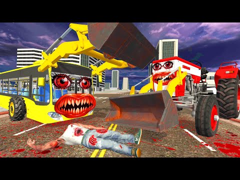 FRANKLIN VS HORROR JCB BUS & JCB TRACTOR | HORROR JCB TRACTOR VS BUS - INDIAN BIKES DRIVING 3D