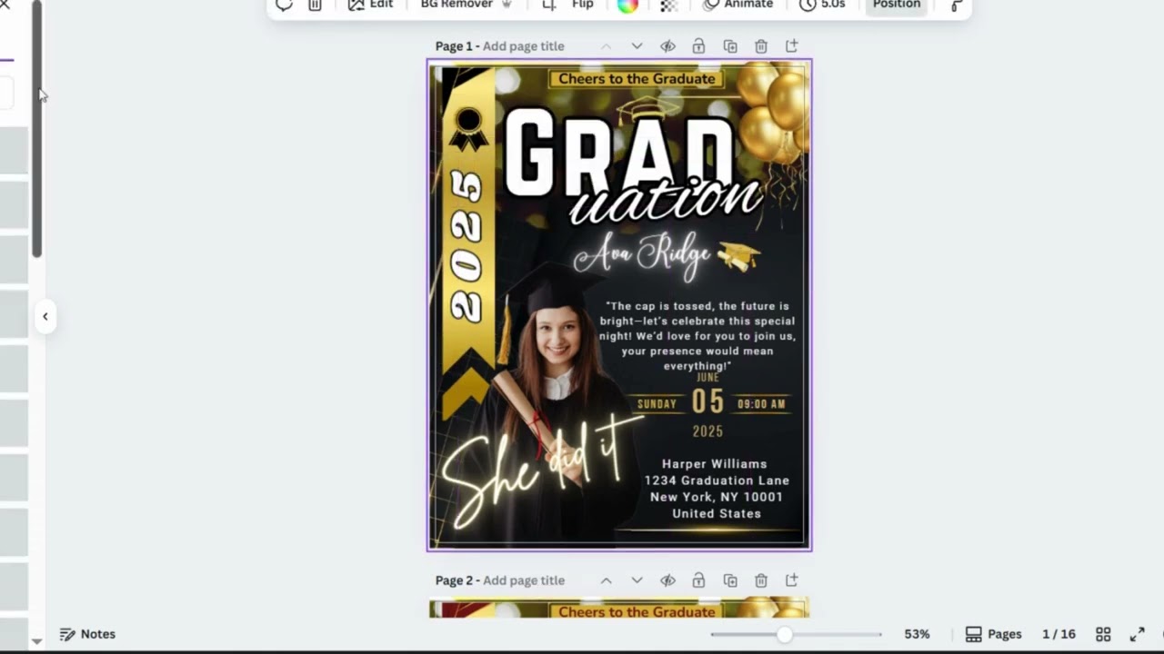 Graduation party invitation Flyer, Class of 2025, Senior Grad Announcement Canva Editable Templates