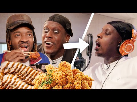 Tries Korean Fried Chicken: starts rapping!! ft. Woogie
