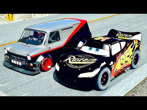 Lightning McQueen Black Edition vs A-TEAM GMC Van - Drag Race 10 KM