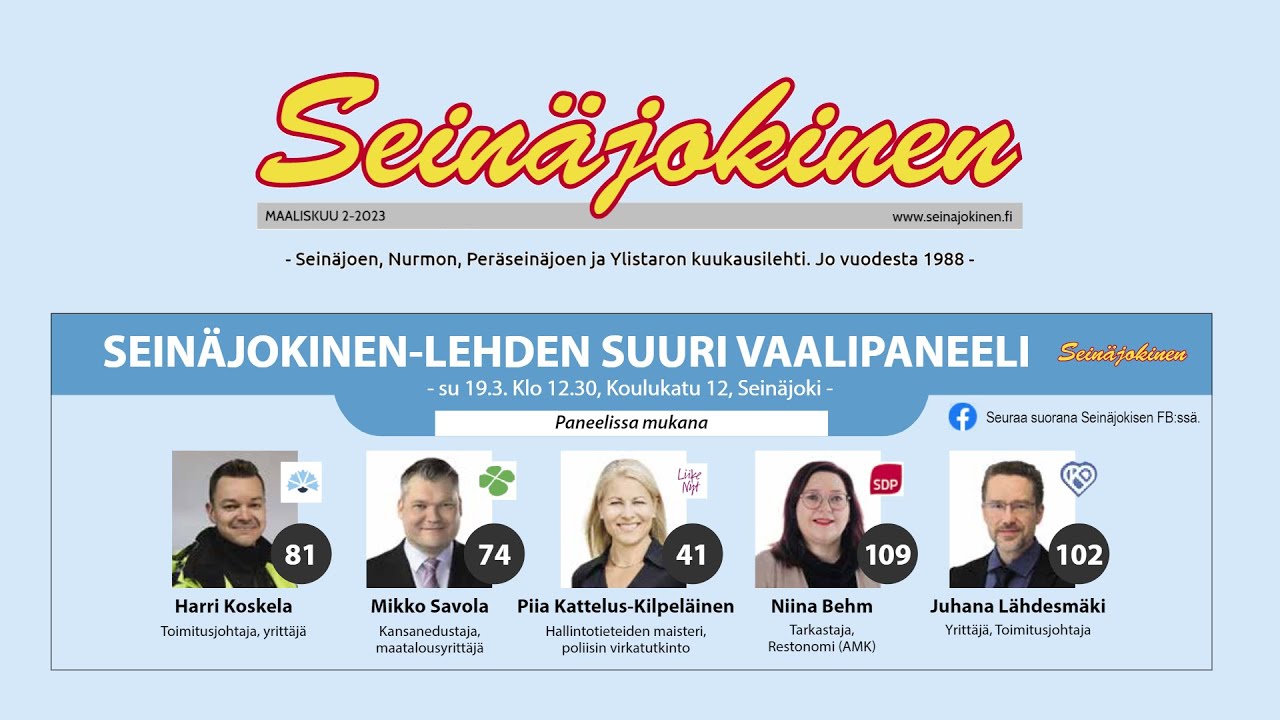 Seinäjokinen -lehden suuri vaalipaneeli 19.3.2023