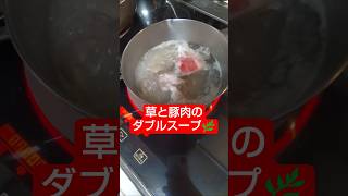 【農学修士地獄#お料理 】#蔓万年草 で出汁をとり、豚肉も茹で、#エースコック のワンタンメンを作ろう😋#食べられる草 #貧乏飯 #貧乏生活 。