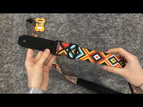 Strap for Guitar Ukrainian Nylon + Leather Ethnic Orange Colored image 6