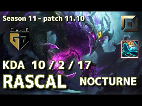 【韓国サーバー/C1】Gen.G Rascal ノクターン(Nocturne) VS アカリ(Akali) TOP - Patch11.10 KR Ranked【LoL】