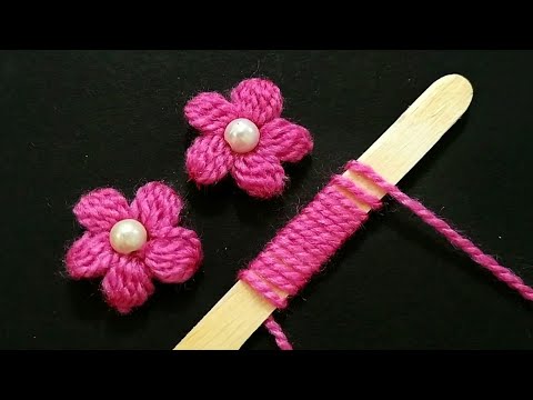 Easy DIY Wool Flower Making Using Icecream Stick - No Crochet Used