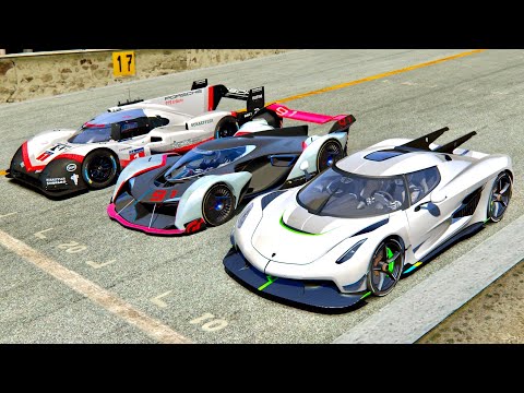 Koenigsegg Jesko Absolut vs McLaren Ultimate Vision vs Porsche 919 EVO - Drag Race 20 KM