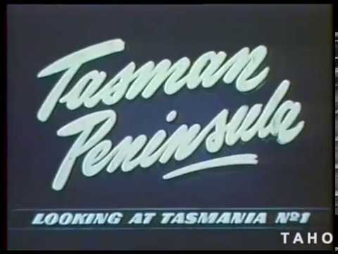 Cover image for Film - TASMAN PENINSULA - produced by Education Department - tourists & life on the Peninsula - TAA DC4 at Cambridge - Tourist Bureau Office - general coverage of Peninsula with history including Port Arthur, Safety Cove, Nubeena, Parsons Bay, Premaydena