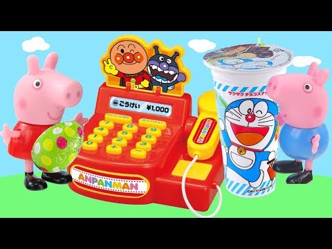 小豬佩奇喬治超市買食玩奇趣蛋  Peppa pig shopping story Minions surprise eggs and snacks