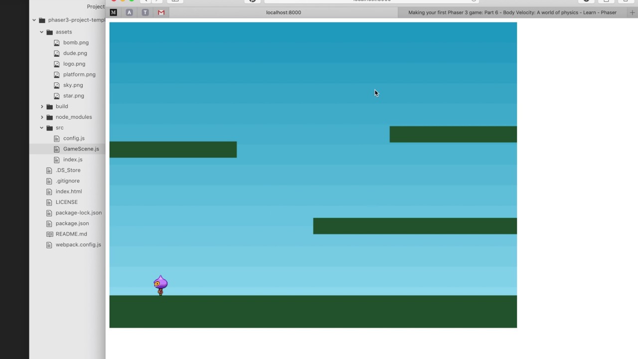 08 Phaser 3 tutorial physics player platforms