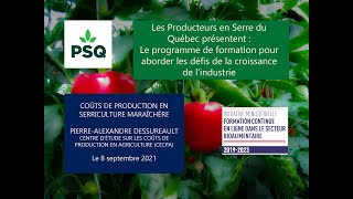 COÛTS DE PRODUCTION EN SERRICULTURE MARAÎCHÈRE