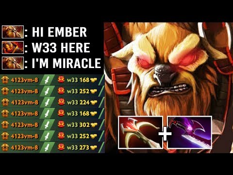 EPIC Miracle- Pro Earthshaker Mid vs w33 Ember Team Wipe Echo Slam Crazy Gameplay WTF Dota 2