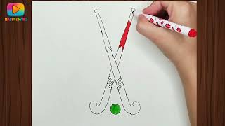 How to Draw Hockey Sticks and Ball | Easy Drawing Tutorial for Beginners