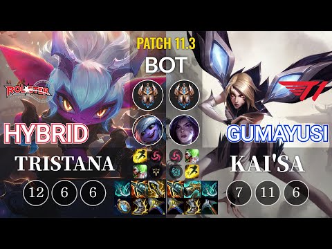 KT HyBriD Tristana vs T1 Gumayusi Kai'Sa Bot - KR Patch 11.3