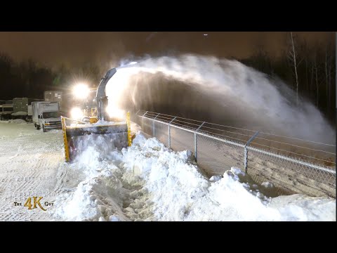 Snowplow video 19 - Crisp cold evening of snowblowing in industrial machinery parking lot