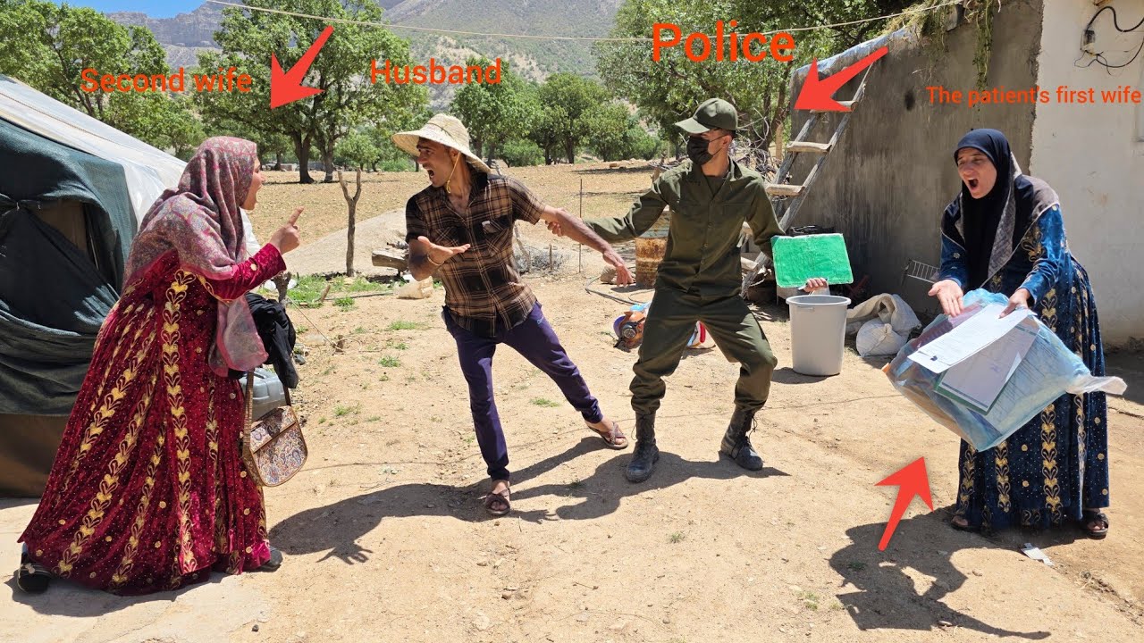 The second lady returns with the police and complains about the husband....................